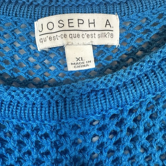 Joseph A Womens Blue Crochet Knit Tunic Top Bell Sleeve Tassel Fringe XL - Picture 2 of 6